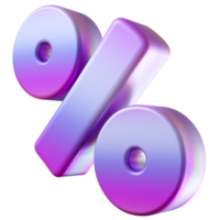 Holographic percentage symbol on transparent background. Futuristic, modern design. Color gradient. Ideal for representing sales or discounts in innovative visuals. Colorful percent sign. 3D. png