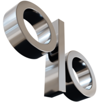 Shiny, chrome-like percentage symbol on transparent background. Futuristic, tech, modern design. Ideal for representing sales or discounts in innovative visuals. Metallic percent sign. png