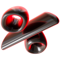 Black and red percentage symbol on transparent background. Futuristic, tech, modern design. Ideal for representing sales or discounts in innovative visuals. Percent sign. 3D render. png
