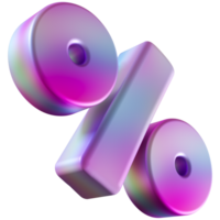 Holographic percentage symbol on transparent background. Futuristic, modern design. Color gradient. Ideal for representing sales or discounts in innovative visuals png