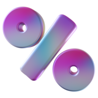 Iridescent percentage symbol on transparent background. Futuristic, modern design. Color gradient. Ideal for representing sales or discounts in innovative visuals. Colorful percent sign. 3D. png