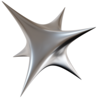 3D chrome star with sharp, futuristic design, on transparent background. Modern metallic element, cut out. Y2k style, 2000s. Sleek and edgy vibe. Monochrome, gray surface. 3D render. png