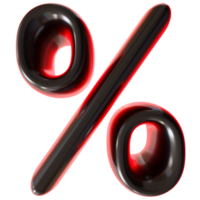 Glossy, black and red percentage symbol on transparent background. Futuristic, tech, modern design. Ideal for representing sales or discounts in innovative visuals. Percent sign. 3D render. png