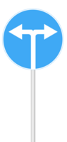 Sign with arrows left and right on a blank background with a white pole. For navigation or crossroads. png