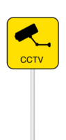 surveillance sign on a blank background with a white pole. Suitable for security warnings, safety measures, or signage projects. png