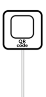 Empty frame sign for QR code on a blank background with a white pole. Suitable for advertising, promotions, or business applications. png