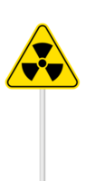 Radiation sign on a blank background with a white pole. Suitable for safety warnings, hazard identification, or signage projects. png
