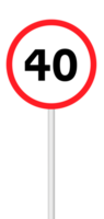 Speed limit sign 40 on a blank background with a white pole. Suitable for traffic regulation, road safety, or signage projects. png