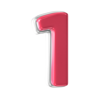 Number 1 red with silver 3d render png