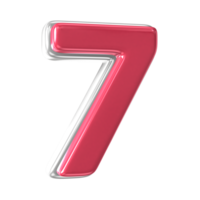 Number 7 red with silver 3d render png