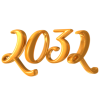 Happy New Year Number 2032 Gold 3D Render. png