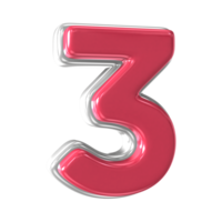 3d rendering of the number three on a transparent background png