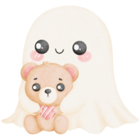 Heartwarming Valentine Illustration of a Ghost with Teddy Bear png