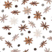 Seamless pattern with spices. Anise and black pepper. For textile, wrapping paper and web design. Hand drawn watercolor illustration png