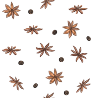 Seamless pattern with spices. Anise and black pepper. For textile, wrapping paper and web design. Kitchen pattern. Hand drawn watercolor illustration png