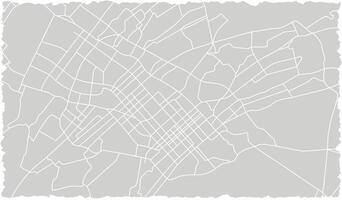 Fragment of the paper city map. Piece of town streets, line drawing. Downtown navigation plan. Abstract scheme town, white line road on gray background. Urban texture vector