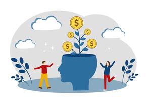 The money tree grows from the head. The concept of success and financial growth. Making money and a successful business vector