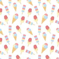 Seamless summer pattern with different ice cream on white background vector