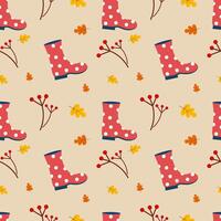 Seamless autumn pattern with red boots on a beige background vector