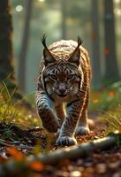 Hyper-Realistic Lynx in a Sunlit Forest - Captivating Wildlife Scene photo