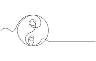 One line drawing of Yin Yang icon vector