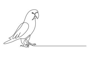 Continuous one line drawing of cute parrot bird with long tail for logo identity vector