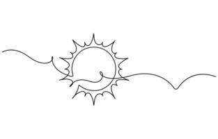 Continuous line sun summer art one sunshine outline icon single light vector