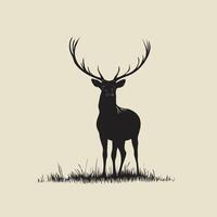 Silhouette of a majestic stag with large standing tall in a forest clearing vector