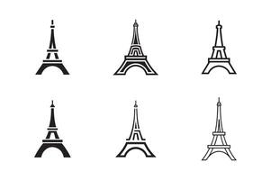 Eiffel tower icon set, black and white illustration vector