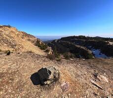 Spring mountains with melting snow and bright sunny skies. Poland, Jizera Mountains photo