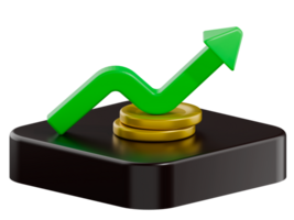 Stack coins and arrow red green graph chart volatility up and down on wooden table background. Business, financial and investment concept. Risk, fluctuation in stock market and cryptocurrency. png