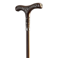 Walking stick with black and gold handle on transparent background png