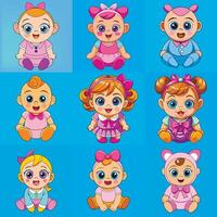 Set of a cute baby in underpants with different styles. illustration in flat cartoon style. Kawaii style vector