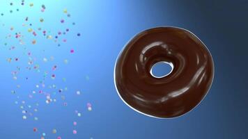 3D Chocolate Donut with Sprinkles Floating in Motion on Blue Gradient Background video
