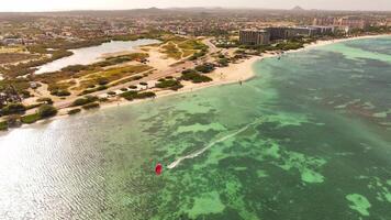 Aerial view of the beach on the Caribbean island of Aruba video