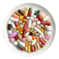Plate Full of Pills and Tablets on Transparent Background png