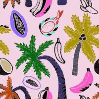 a pattern with palm trees and bananas vector