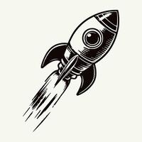a flying rocket in wood carving style vector