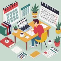 Finance Analyst Working in Organized Workspace vector