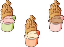 Set of hand drawn taiyaki ice cream vector