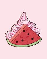 Hand drawn a sliced watermelon with ice cream vector