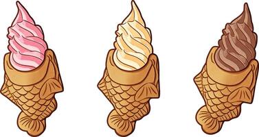 Set of hand drawn taiyaki ice cream vector