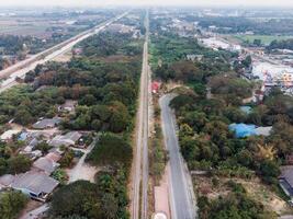 Aerial view of Public railway line with trees photo