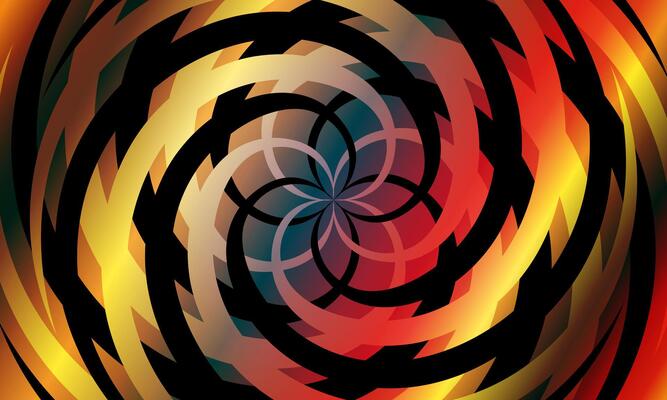 Abstract optical illusion sphere. Hypnotic spiral ball with colorful circle lines.
