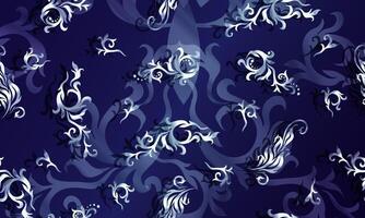 floral ornament seamless pattern on blue background. artistic swirl pattern. vector