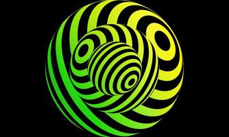 Abstract optical illusion sphere. Hypnotic spiral ball with yellow green lines. radial , twirl, twisted. dimension ball. vector