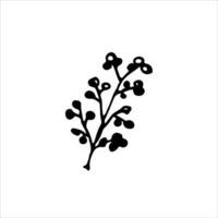 Black silhouette of a botanical branch with berries and leaves. A minimalistic, natural design for eco-themed projects, nature illustrations, and clean, artistic decor elements vector