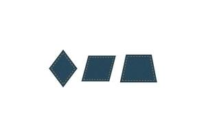 Set of blue denim patches rhombus parallelogram trapezoid. Different shapes with place for your text isolated on white background. vector