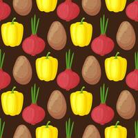 Seamless pattern with hand drawn colorful vegetables. Sketch style set. Vegetables flat icons set paprika, onion, potato. vector