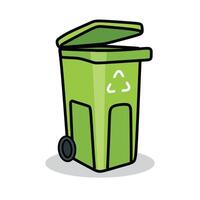 Green recycling wheelie trash bin illustrations green color or waste bin and green bin icon with white background design vector